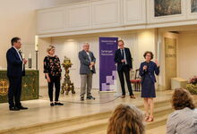Talkrunde zur ehrenamtlichen Gottesdienstgestaltung (von links): Frank Seger, Christine Behler, Dr. Franz Christian Jonas, Rainer Müller-Jödicke und Dr. Julia Helmke. Foto: Fabian Gartmann
