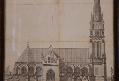 Eine alte Zeichnung zeigt die Elisabeth-Kirche mit dem zunächst geplanten neuen Turm. Foto: Andrea Hesse